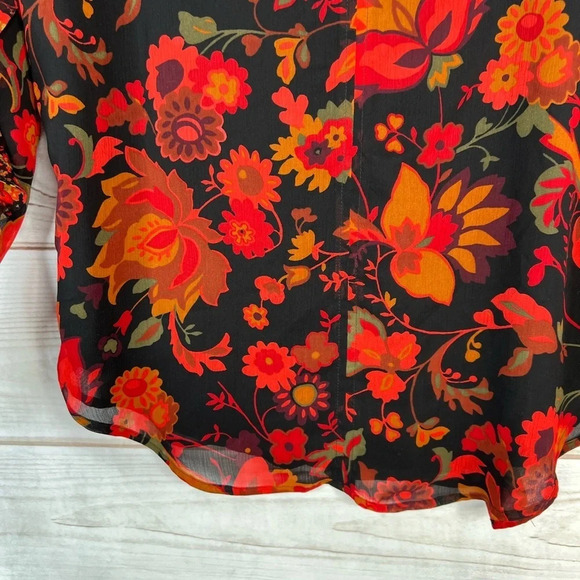 LOFT Floral Print Long Sleeve Semi Sheer Ruffle Top Size Small Blue Red - Picture 8 of 14
